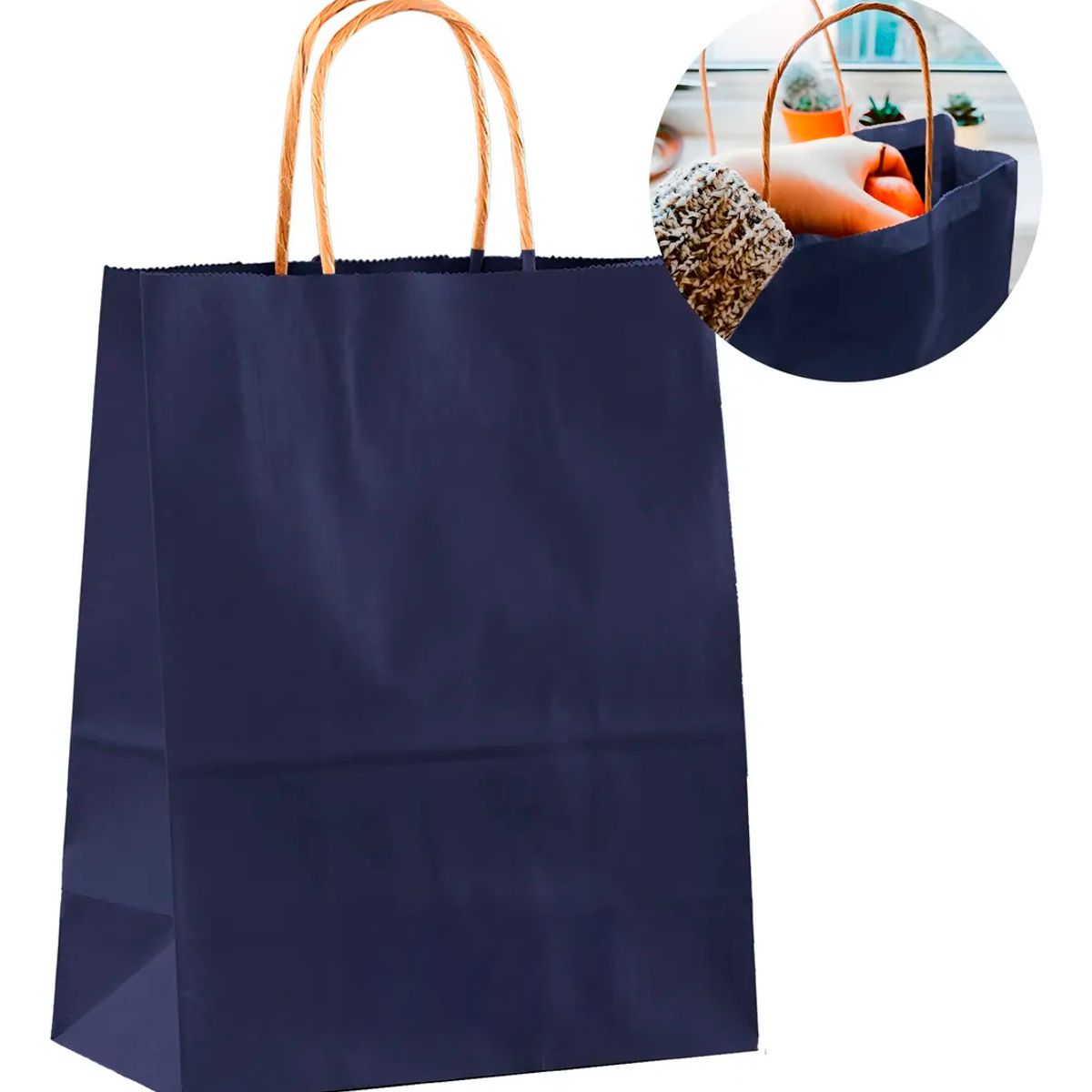 GENERICO - Bolsa Papel Kraft Ecológica Azul Marino 26X12X31CM Pack X30