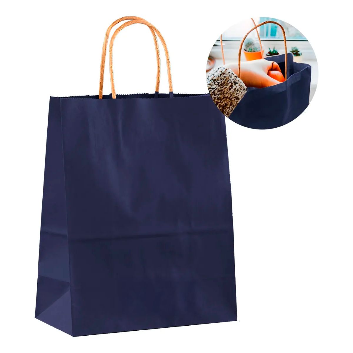 GENERICO - Bolsa Papel Kraft Ecológica Azul Marino 26X12X31CM Pack X30