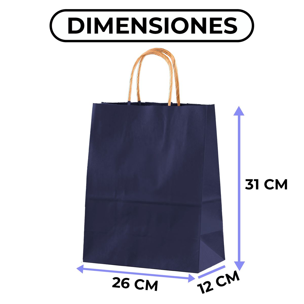 GENERICO - Bolsa Papel Kraft Ecológica Azul Marino 26X12X31CM Pack X30