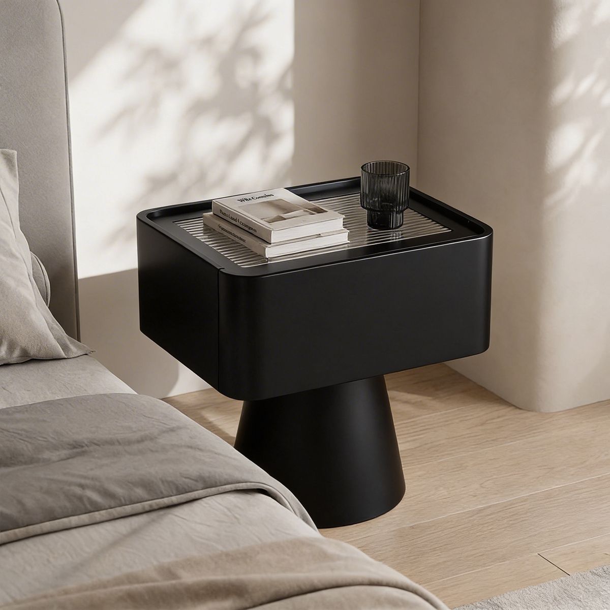 SANTU HOME & DECO - Velador Moderno Cajón Estilo Nórdico Negro