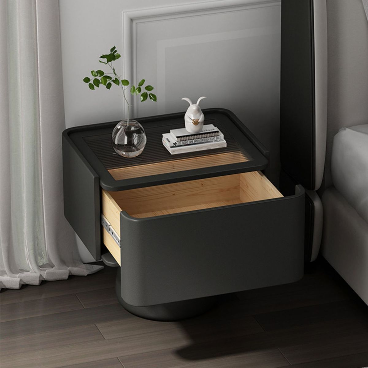 SANTU HOME & DECO - Velador Moderno Cajón Estilo Nórdico Negro