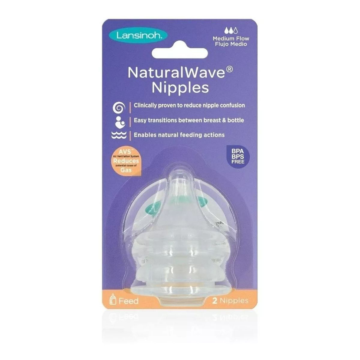 LANSINOH - Pack 2 Tetinas Natural Wave Lansinoh Boca Ancha Flujo Medio