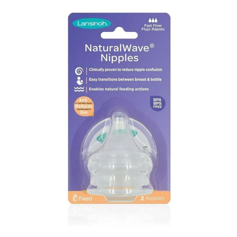 LANSINOH - Pack 2 Tetinas Natural Wave Lansinoh Boca Ancha Flujo Rápido