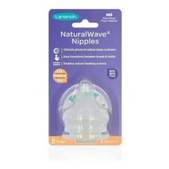 LANSINOH - Pack 2 Tetinas Natural Wave Boca Ancha Flujo Rápido