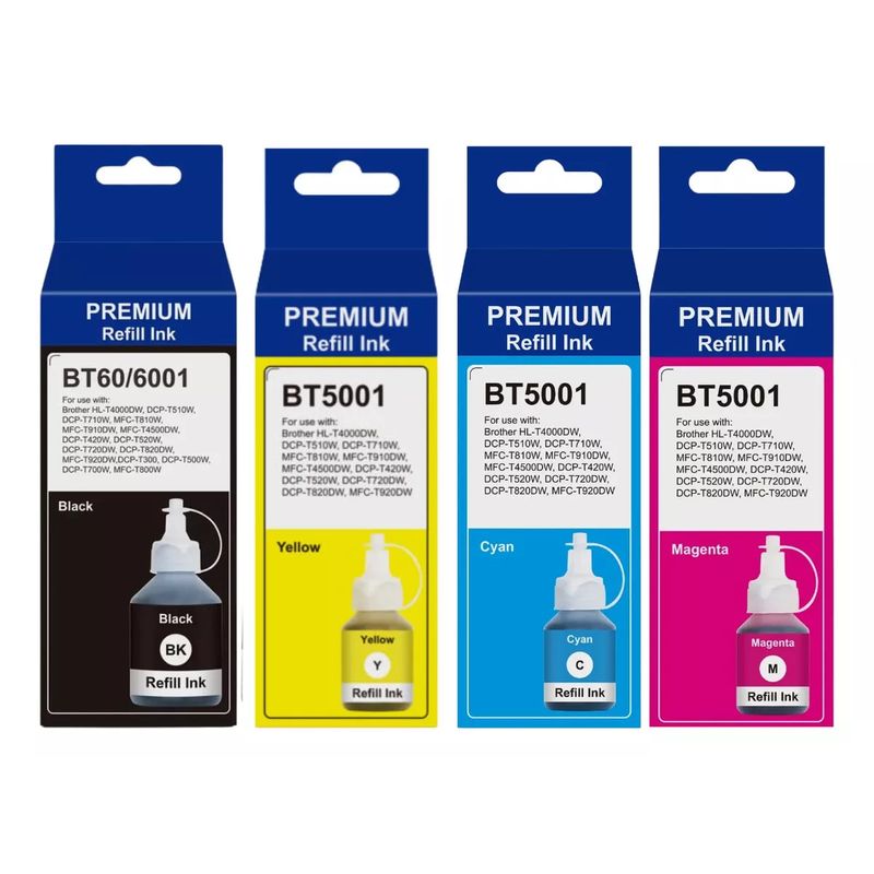 GENERICO - Pack 4 Tintas Para Brother BTD60BK 108 ml BT5001 Colores 48 ml
