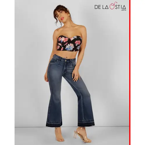 DE LA OSTIA - Jeans FLare crop Magenta