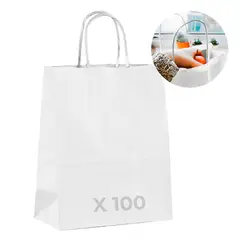 GENERICO - Bolsa Papel Kraft Ecológica Blanco 13X7X145 CM Pack X100