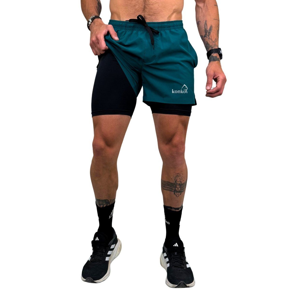 KONKO ACTIVE - Short Deportivo Hombre Con Calza 2 en 1 Doble Capa Perfect Green Konko