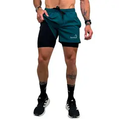 KONKO ACTIVE - Short Deportivo Hombre Con Calza 2 en 1 Doble Capa Perfect Green Konko