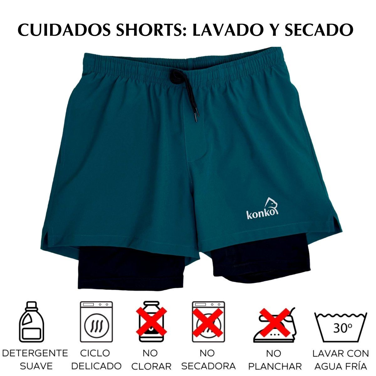 KONKO ACTIVE - Short Deportivo Hombre Con Calza 2 en 1 Doble Capa Perfect Green Konko