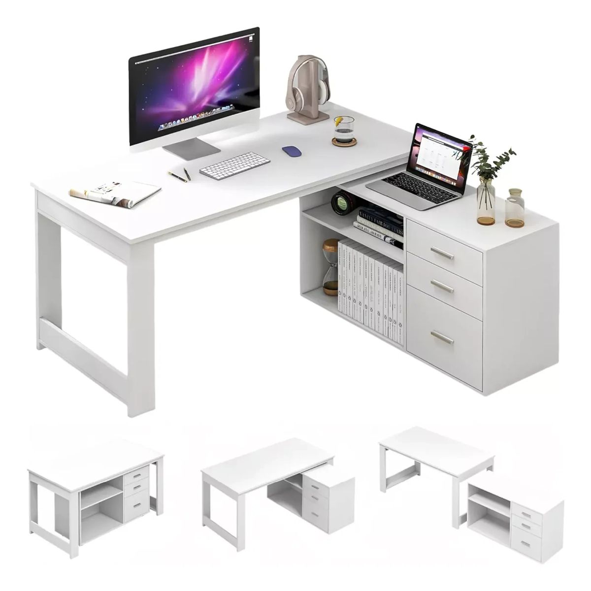 HOMER DESIGN - Escritorio Multifuncional Con Archivero Transformable 140cm