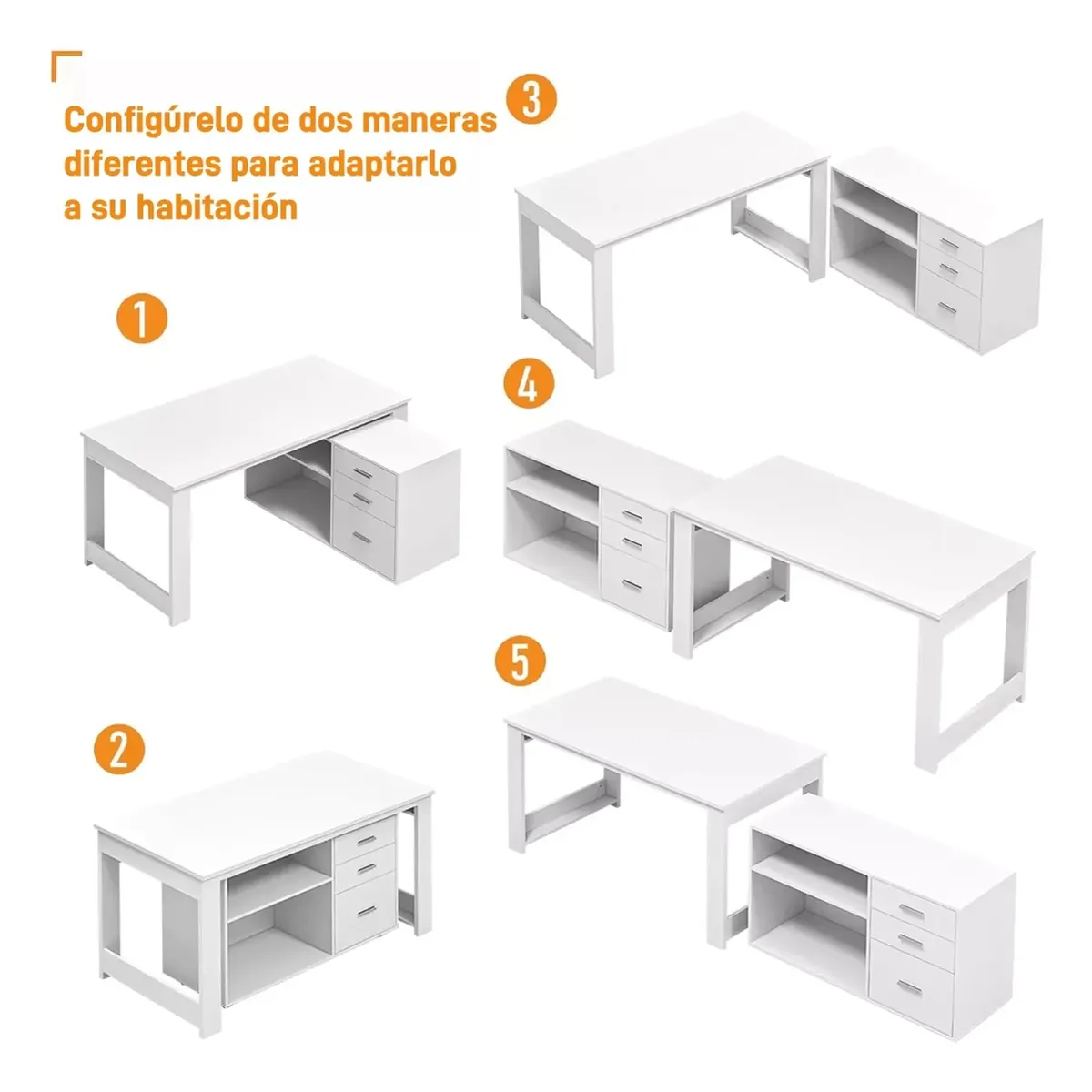 HOMER DESIGN - Escritorio Multifuncional Con Archivero Transformable 140cm
