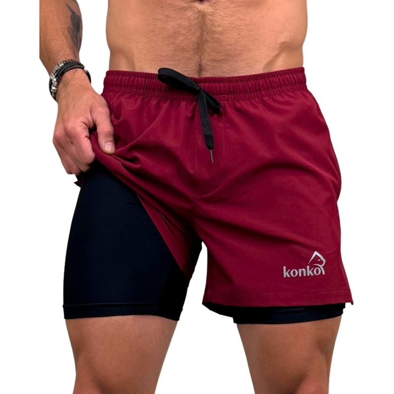 KONKO ACTIVE - Short Deportivo Hombre Con Calza 2 en 1 Perfect Wine Konko