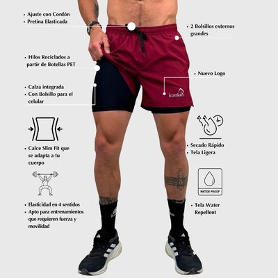 Imagen 2 del producto Short Deportivo Hombre Con Calza 2 en 1 Perfect Wine Konko