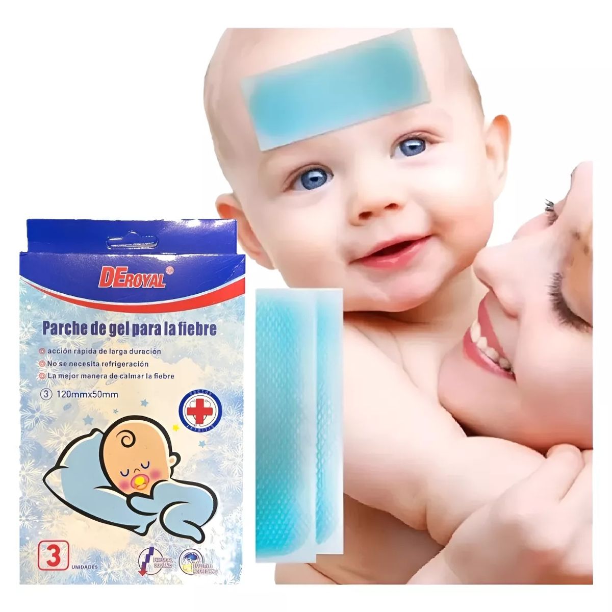 GENERICO - Parches De Gel Para Fiebre Bebes Niños Adulto 3 Unidades