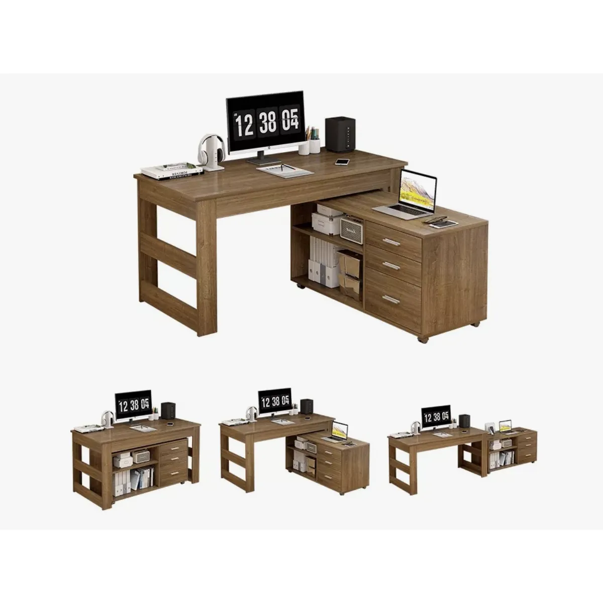 HOMER DESIGN - Escritorio Multifuncional Con Archivero Transformable 140cm-