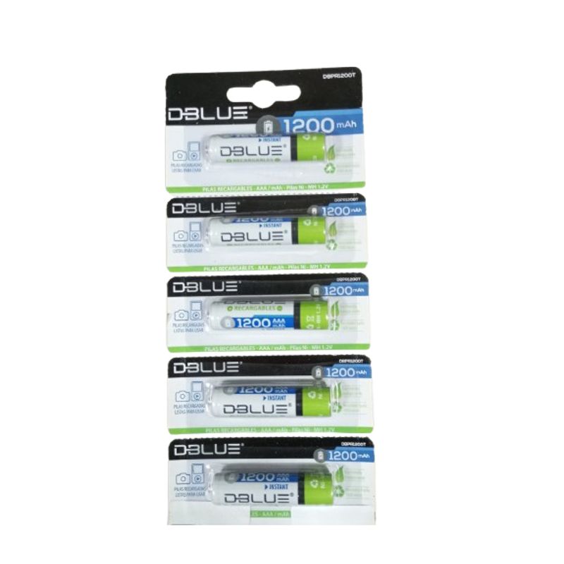 GENERICO - Paquete de 5 Baterías Recargables AAA Dblue 1200mAh