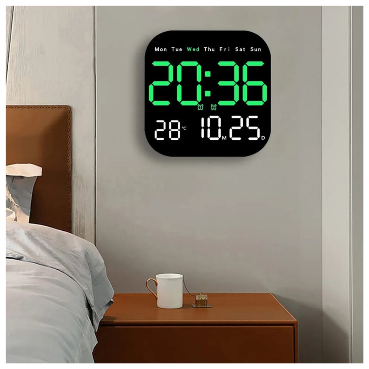OEM - RELOJ DIGITAL DE PARED CUADRADO CON CONTROL REMOTO - Verde - M