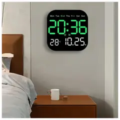 OEM - RELOJ DIGITAL DE PARED CUADRADO CON CONTROL REMOTO - Verde - M