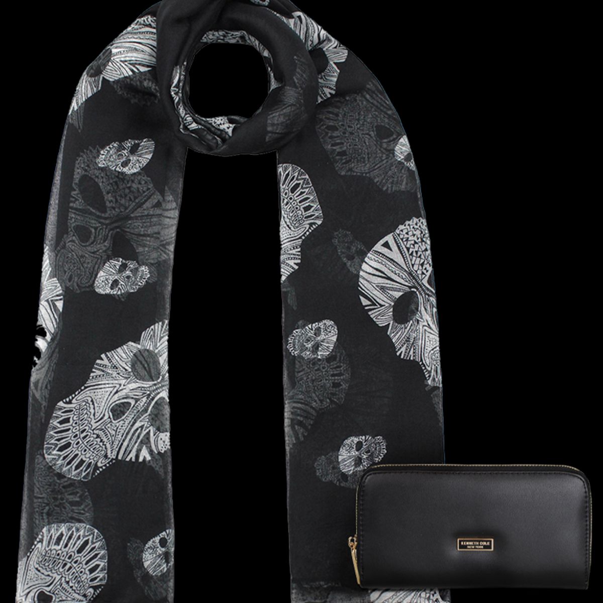 KENNETH COLE - Pack Billetera Goldy negra + Pañuelo Omani negro Kenneth Cole