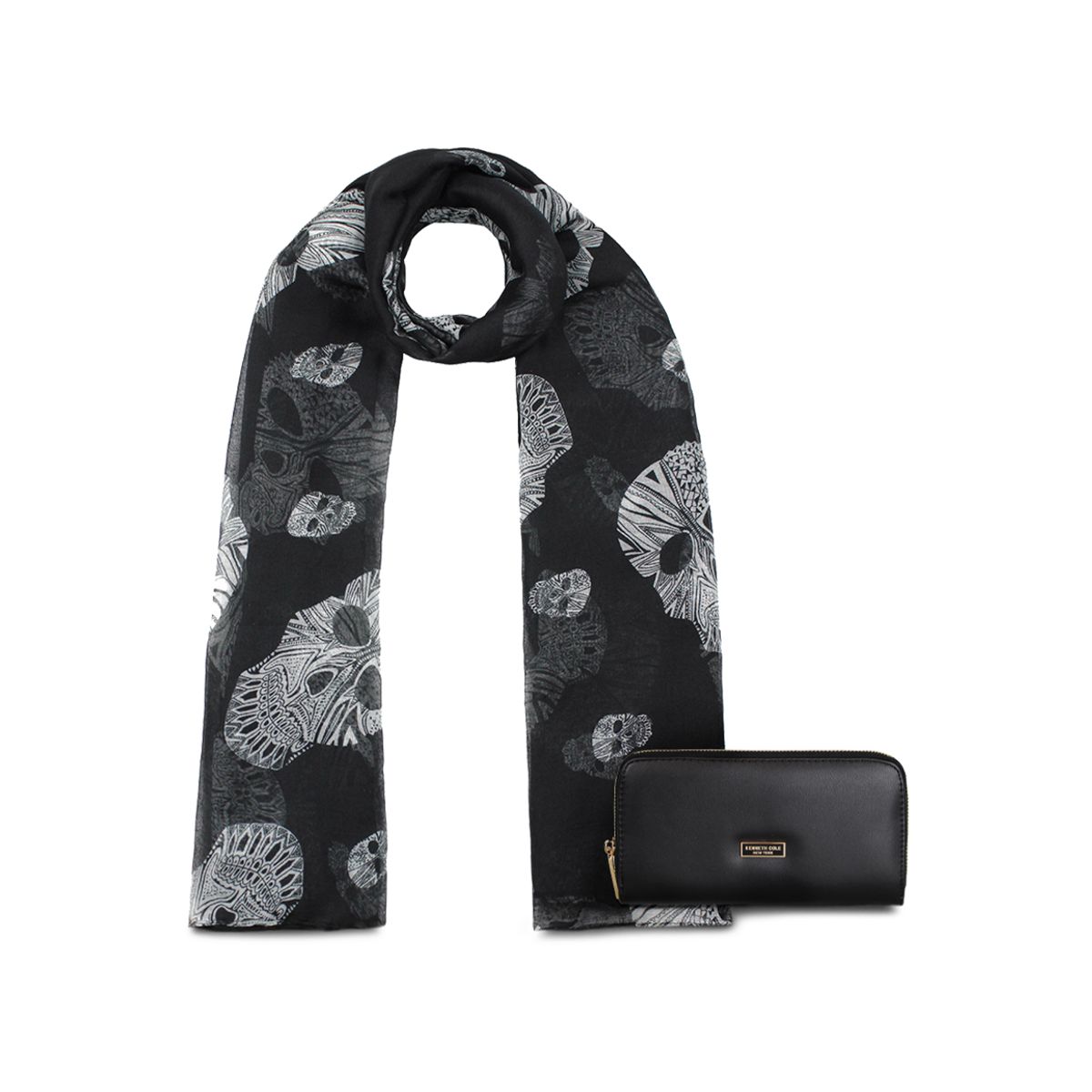 KENNETH COLE - Pack Billetera Goldy negra + Pañuelo Omani negro Kenneth Cole