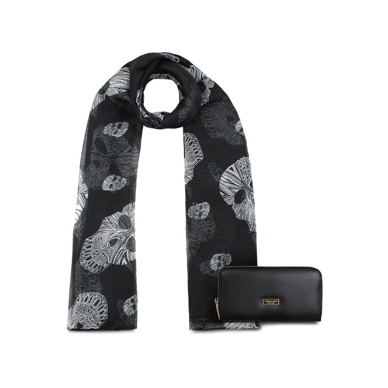 KENNETH COLE - Pack Billetera Goldy negra + Pañuelo Omani negro Kenneth Cole