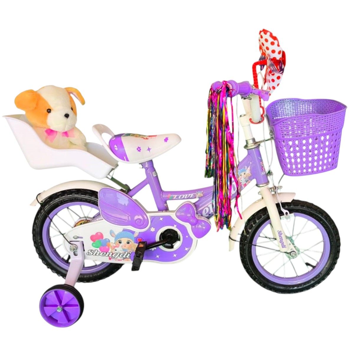 GENERICO - Bicicleta Aro 12 Infantil  Con Peluchero Lila Shengdi