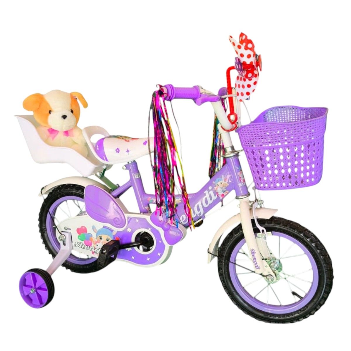 GENERICO - Bicicleta Aro 12 Infantil  Con Peluchero Lila Shengdi