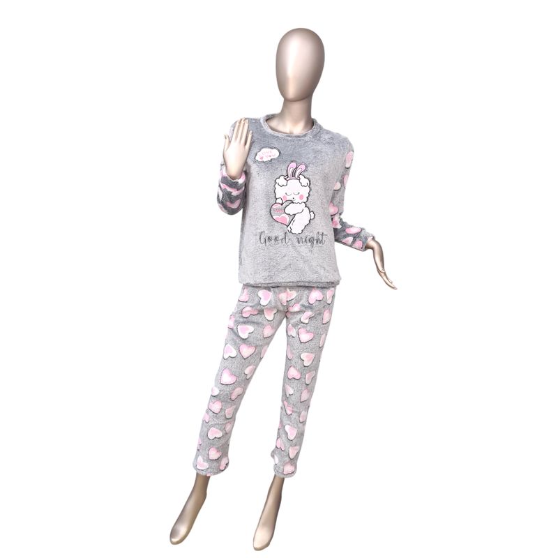 MEDIA LUNA - Pijama Mujer Polar de Invierno Diseño Conejjito Amoroso