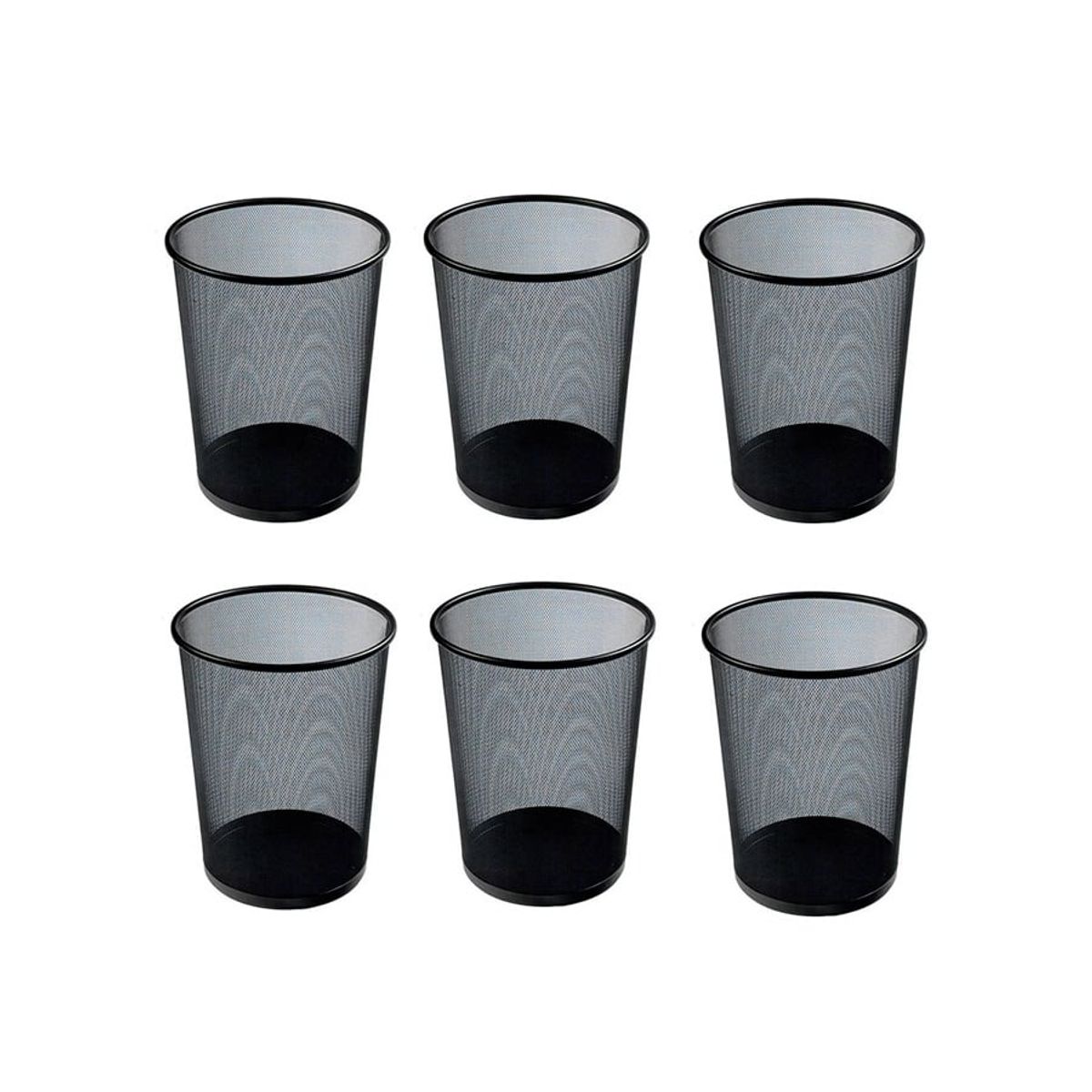 GENERICO - Pack 6 Basurero Metálico Redondo Papelera De Oficina 34cm Color Negro