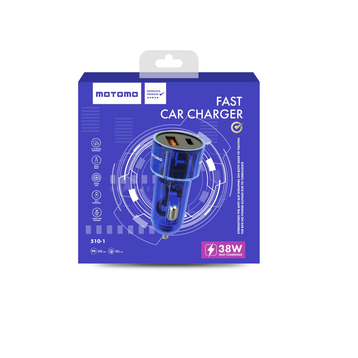 JOIGO - Cargador De Auto Doble USB Y Typo C Carga Rapida 38W