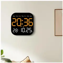 OEM - RELOJ DIGITAL DE PARED CUADRADO CON CONTROL REMOTO -NARANJA