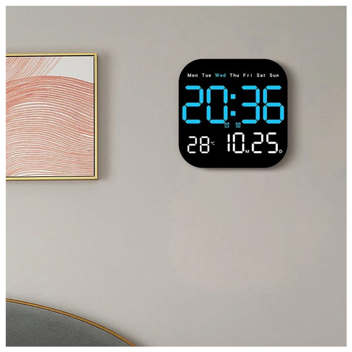 OEM - RELOJ DIGITAL DE PARED CUADRADO CON CONTROL REMOTO - AZUL