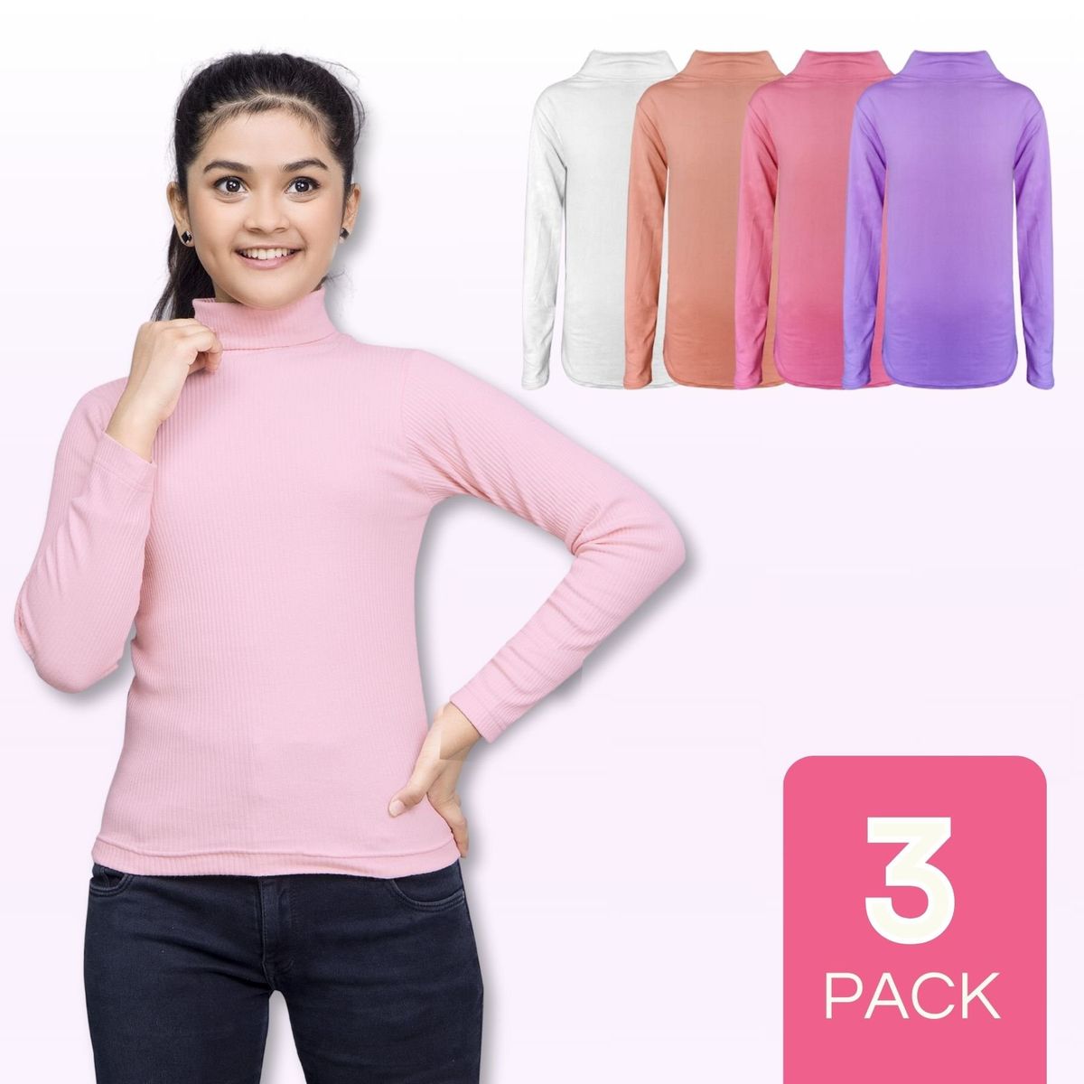 UTILISIMO - Pack 3 Camisetas Polera Bambú Beatle De Niña Primera Capa