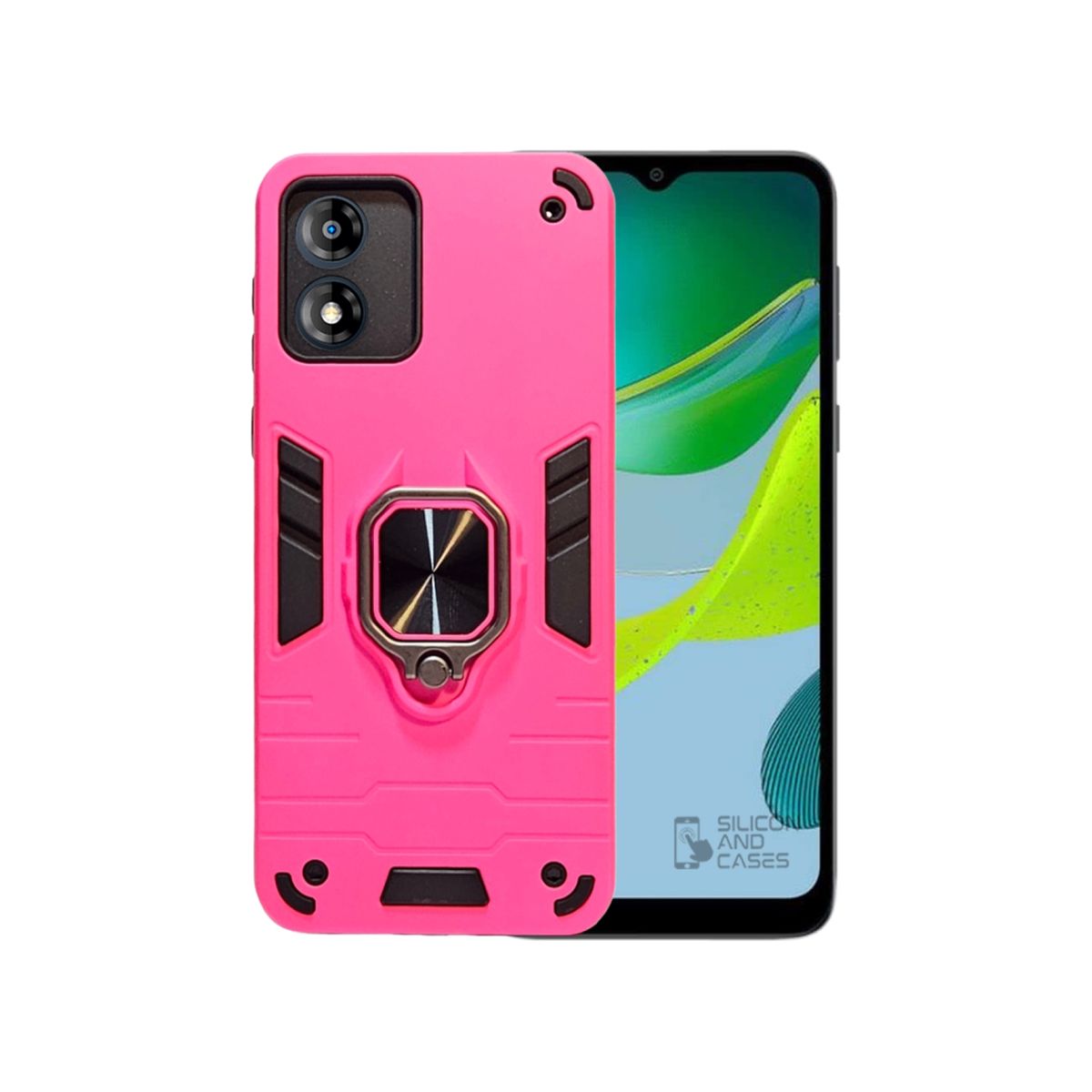 GENERICO - CARCASA ANILLO ANTIGOLPE PARA CELULAR MOTOROLA E13 COLOR FUCSIA