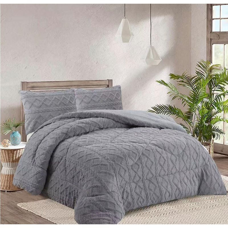 GENERICO - Cubrecama con Chiporro Invierno 2p Trenzado Gris 2 plazas + dos fundas
