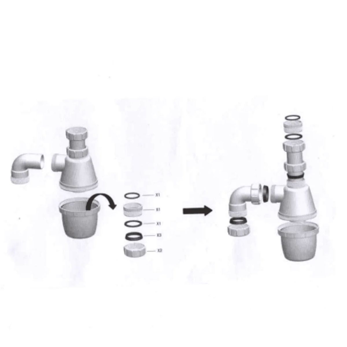 GENERICO - Sifón Lavaplatos Entrada 1 1/2 - 1 1/4 Salida Curva 40mm