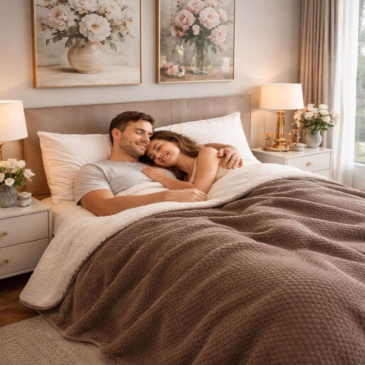 GENERICO - FRAZADA CON CHIPORRO ELEGANTE PLAZA Y MEDIA 150X200cm Café