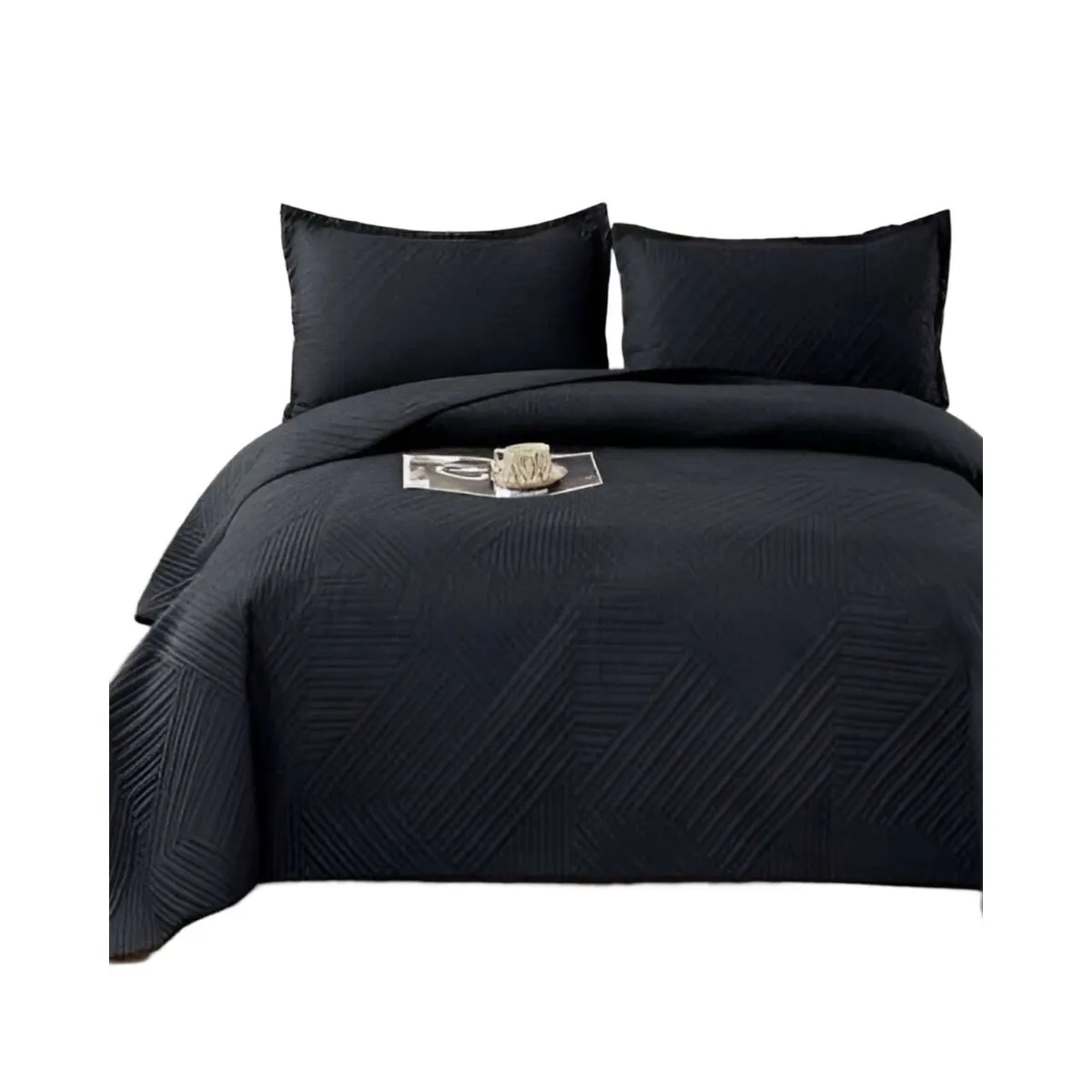 GENERICO - COBERTOR DE LUJO QUILT VERANO 2 PLAZAS NEGRO