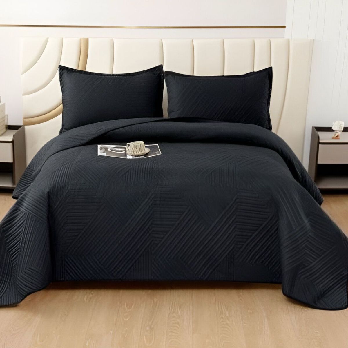 GENERICO - QUILT DE LUJO CUBRECAMA VERANO PLAZA Y MEDIA NEGRO