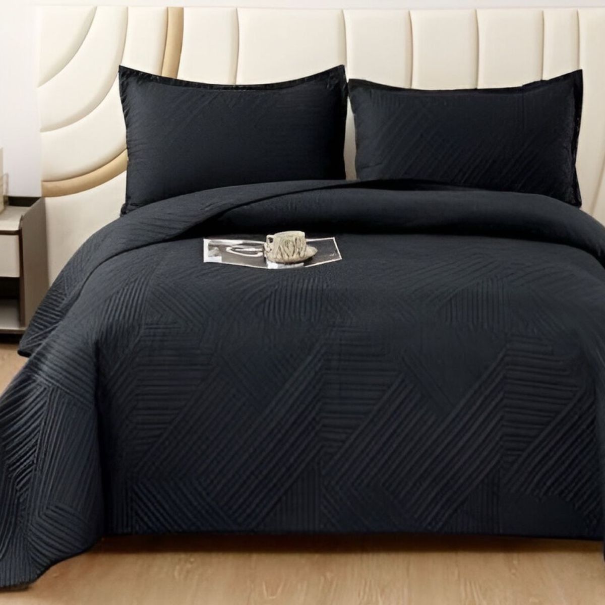 GENERICO - QUILT DE LUJO CUBRECAMA VERANO PLAZA Y MEDIA NEGRO