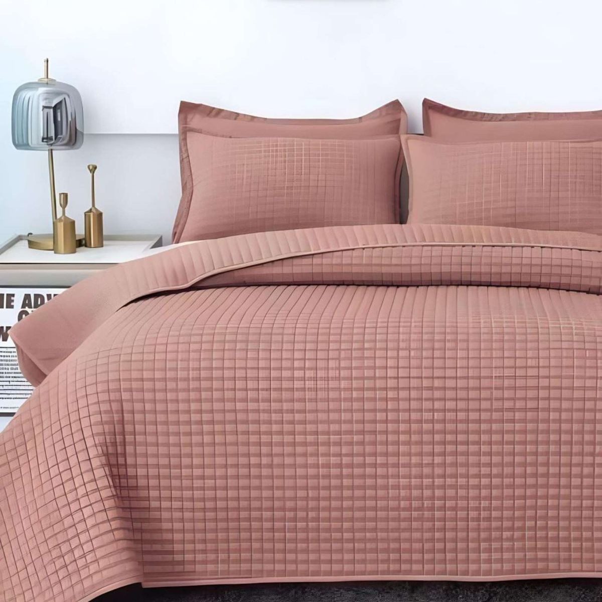 GENERICO - COBERTOR DE LUJO QUILT VERANO PLAZA Y MEDIA ROSA