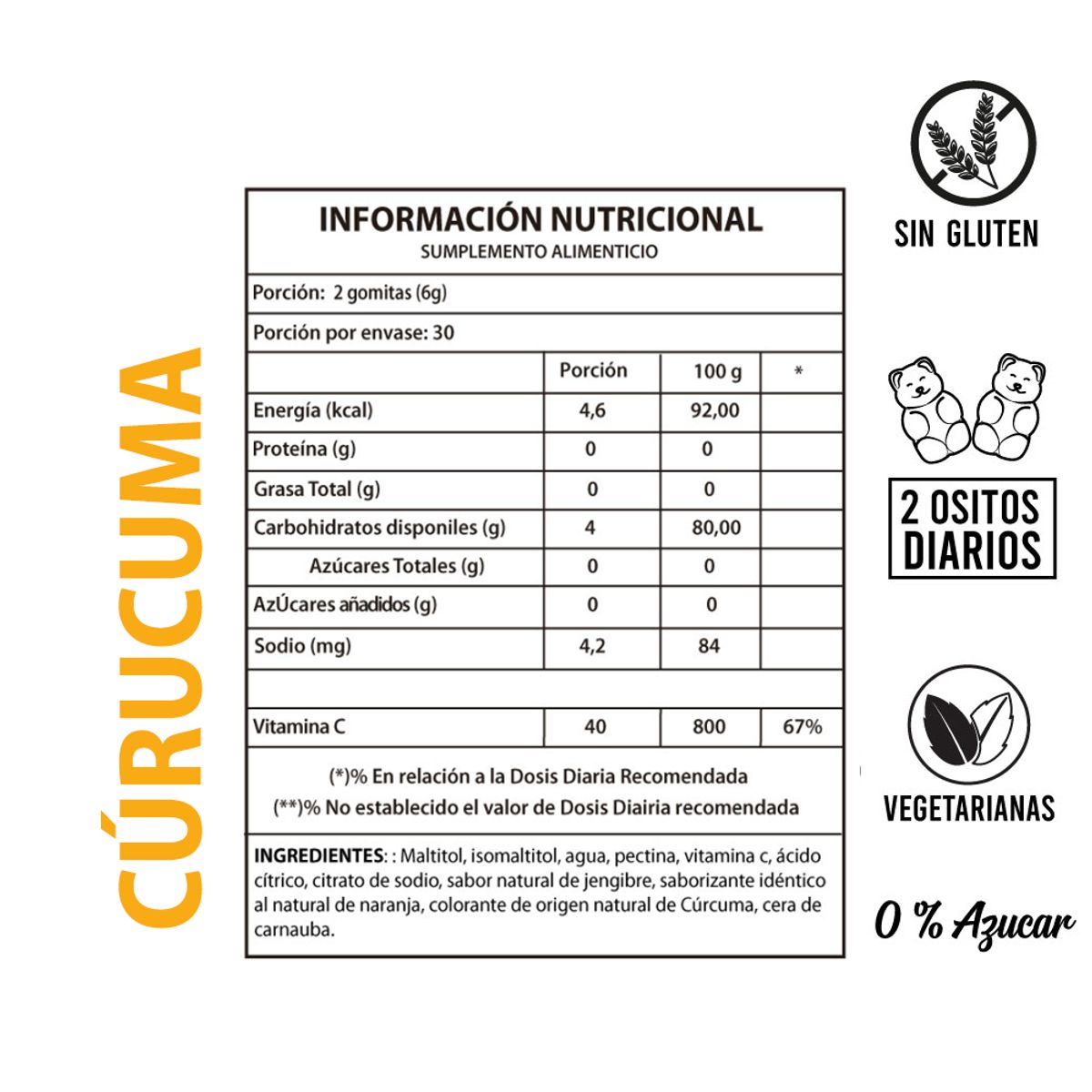 Perfect Bear - Cúrcuma con Vitamina C, 60 Gomitas, Perfect Bear 3 meses