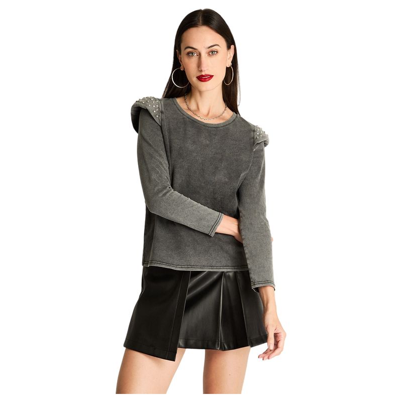 ACUARELA - Polera Con Hombreras Y Straps Gris