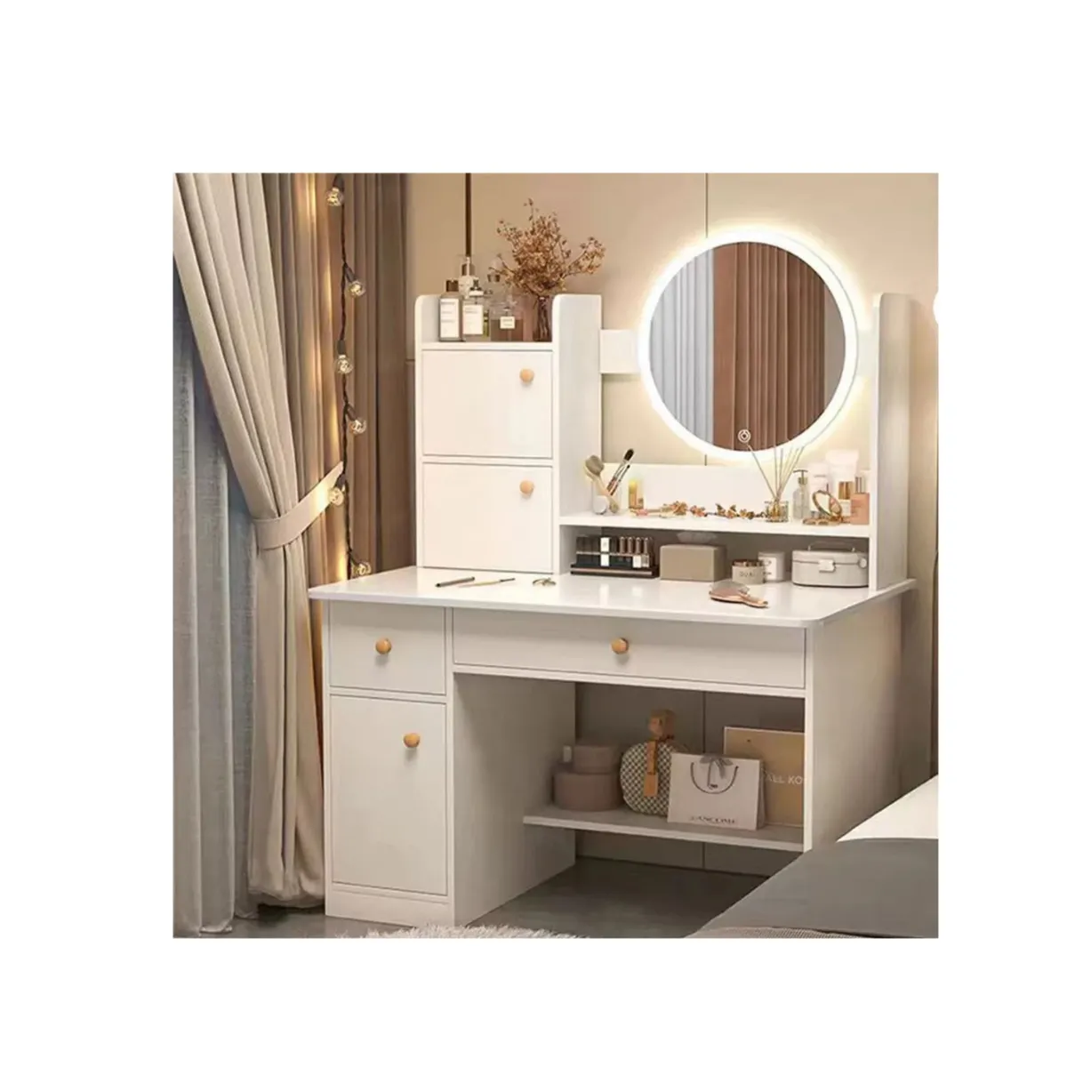 GENERICO - Tocador Madera Espejo Con Luz Y Cajones Homer 80x40x130cm NL31-37