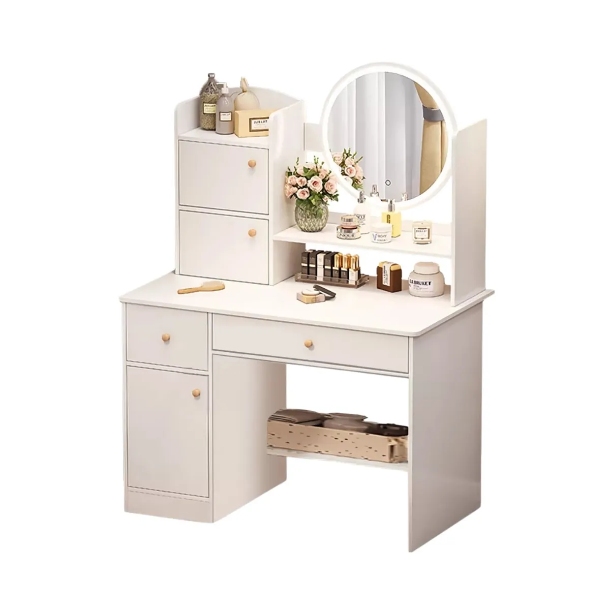 GENERICO - Tocador Madera Espejo Con Luz Y Cajones Homer 80x40x130cm NL31-37