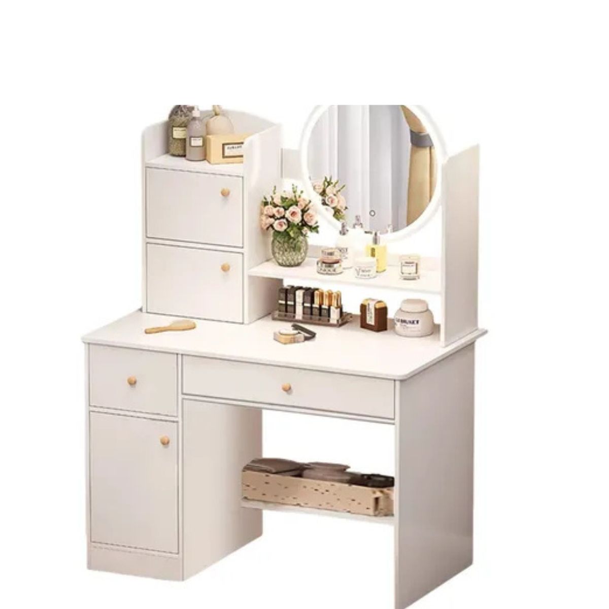 GENERICO - Tocador Madera Espejo Con Luz Y Cajones Homer 80x40x130cm NL 31-37