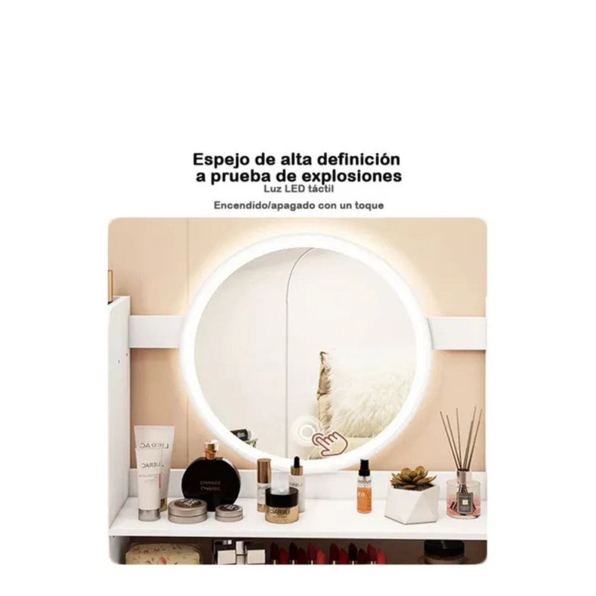 GENERICO - Tocador Madera Espejo Con Luz Y Cajones Homer 80x40x130cm NL 31-37