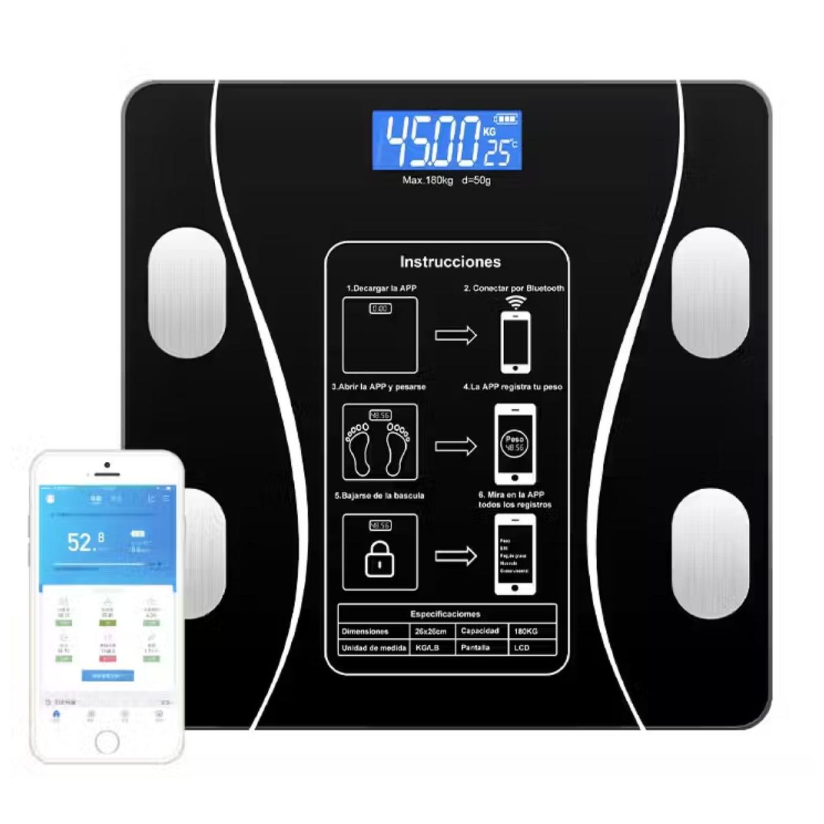GENERICO - Peso Balanza Digital De Baño Smart App Bluetooth 180Kg