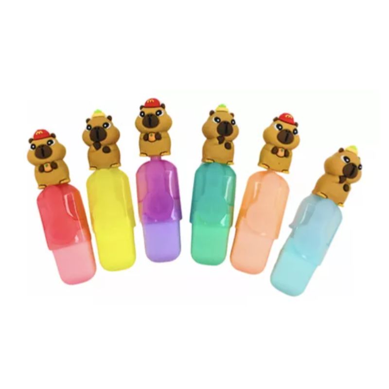 GENERICO - Set Destacadores 6 Unidades Diseño Capibara Kawaii, Escolar